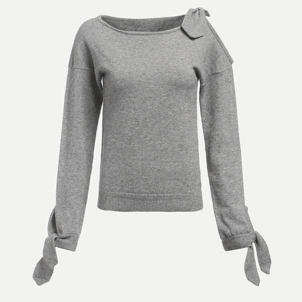 

Knot Detail Open Shoulder Heather Grey Sweater