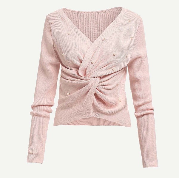 

Pearl Beading Twist Front Jumper