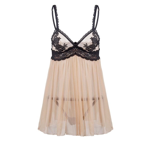 

Plus Scalloped Trim Babydoll With Thong, Multicolor