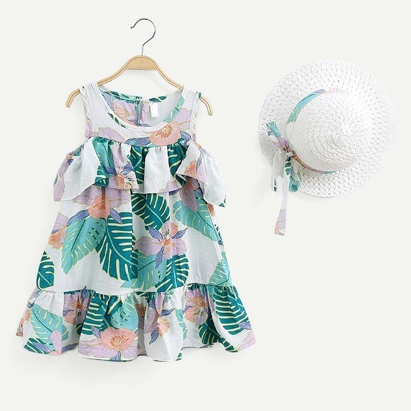 

Toddler Girls Tropical Print Ruffle Dress