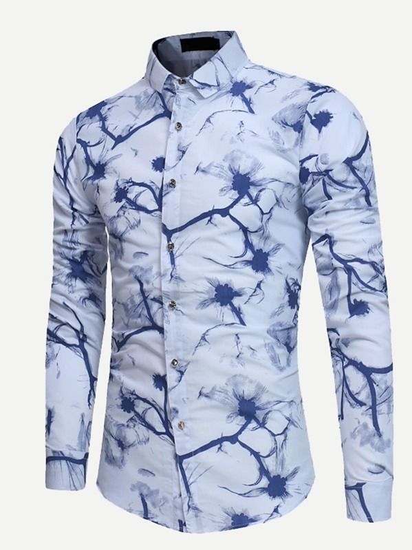 

Men Floral Print Shirt, Blue