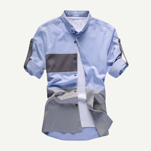 

Men Cut And Sew Panel Shirt, Blue
