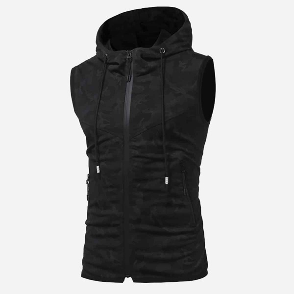 

Men Hooded Sleeveless Jacket, Black