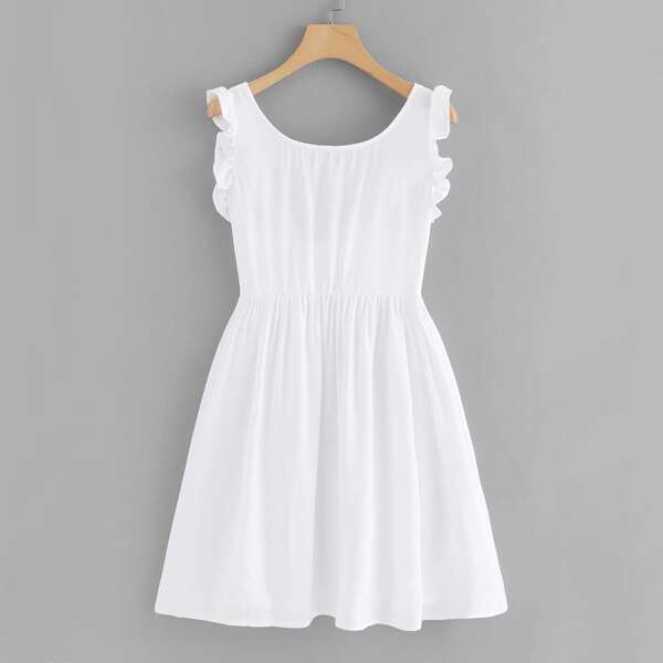 

Frill Trim Knot Back Dress, White