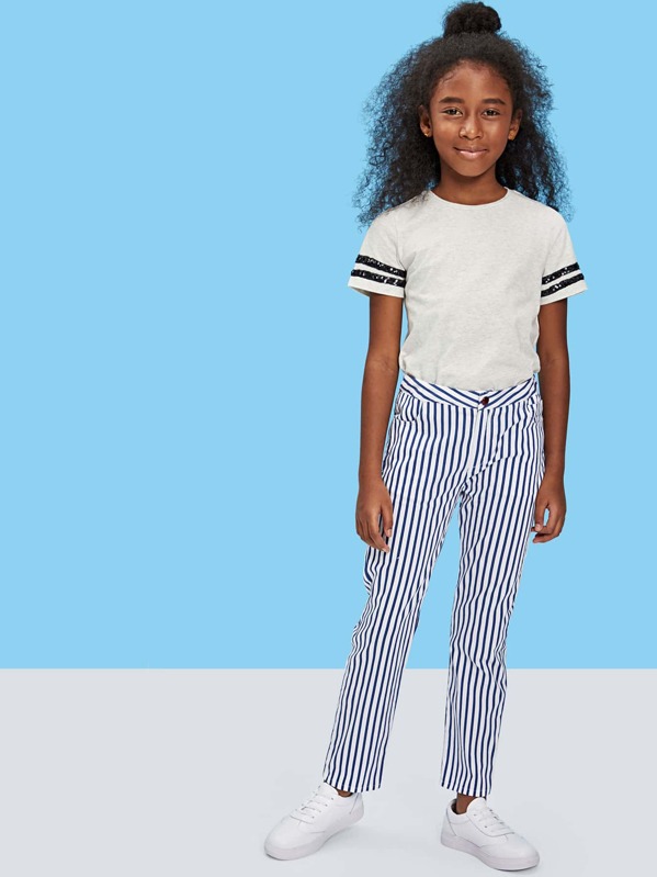 

Girls Slant Pocket Striped Pants, Blue