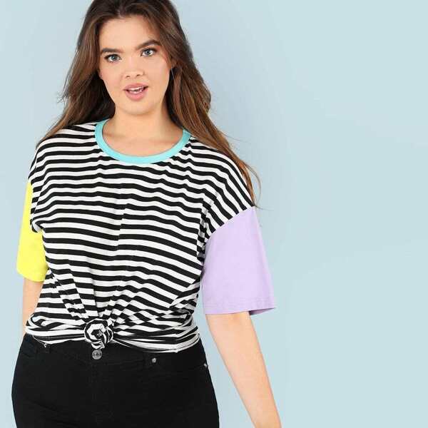 

Plus Cut And Sew Striped Tee, Multicolor