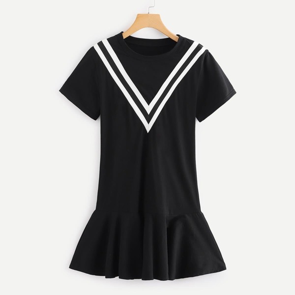 

Chevron Print Pep Hem Dress, Black