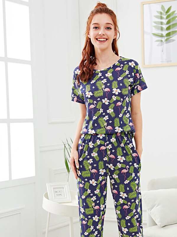 

Фламенко и цветочная печать Pajama Set, Poly