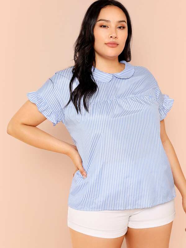 

Plus Ruffle Cuff Striped Top, Blue, Bianca Davies