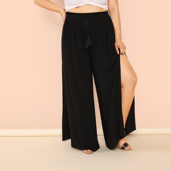 

Plus Slit Palazzo Leg Pants, Black
