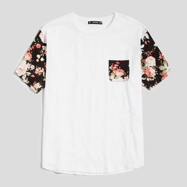

Men Floral Sleeve and Pocket T-shirt