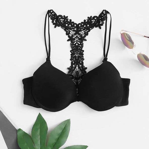 

Crochet Back Bra, Black