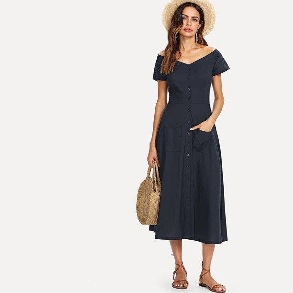

Off-Shoulder Pocket Dress