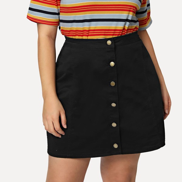 

Plus Button Up Denim Skirt
