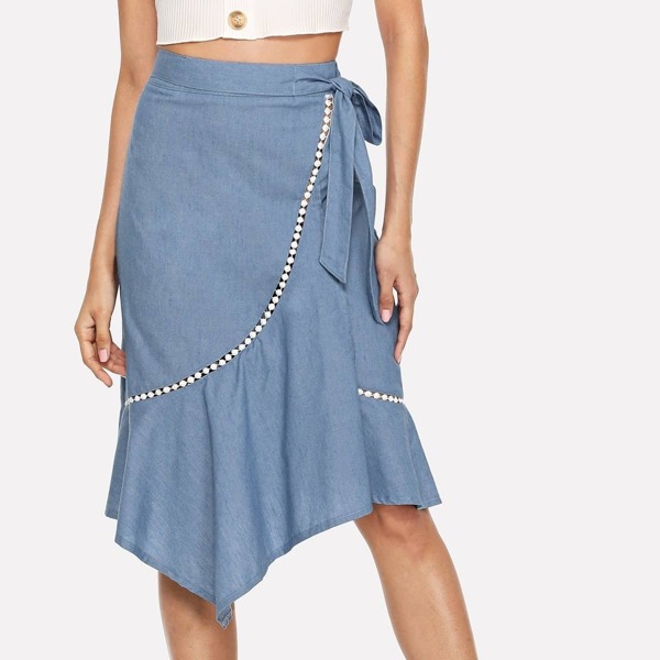 

Asymmetrical Hem Crochet Detail Skirt