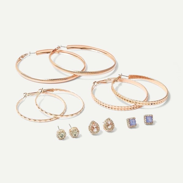 

Oversized Hoop & Stud Earrings 6pairs, Gold