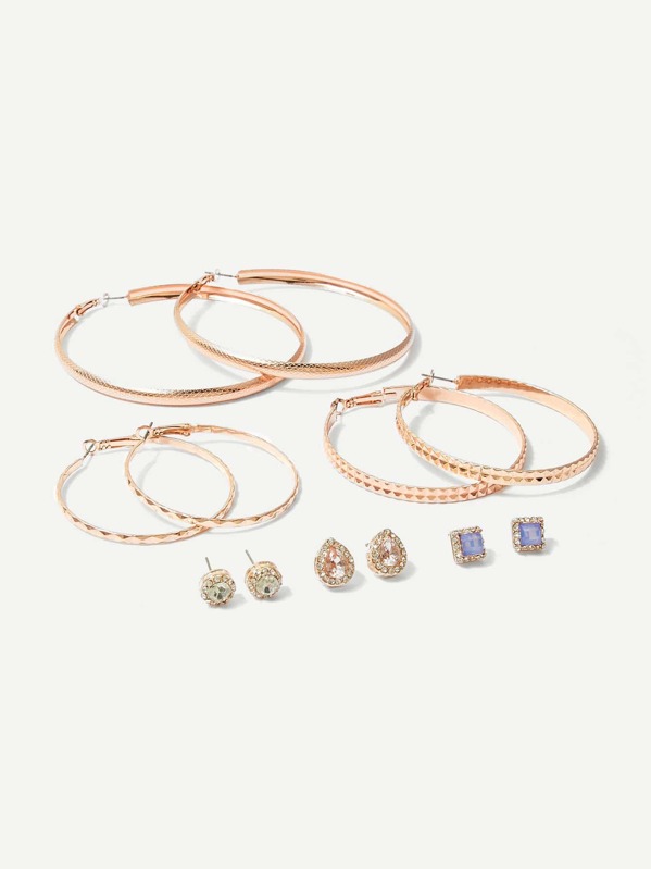 

Oversized Hoop & Stud Earrings 6pairs, Gold
