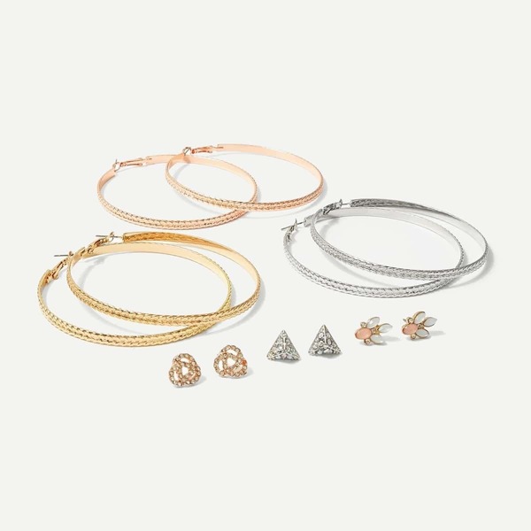 

Oversized Hoop & Stud Earrings 6pairs, Gold