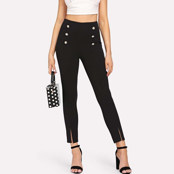 

Button Embellished Slit Hem Pants