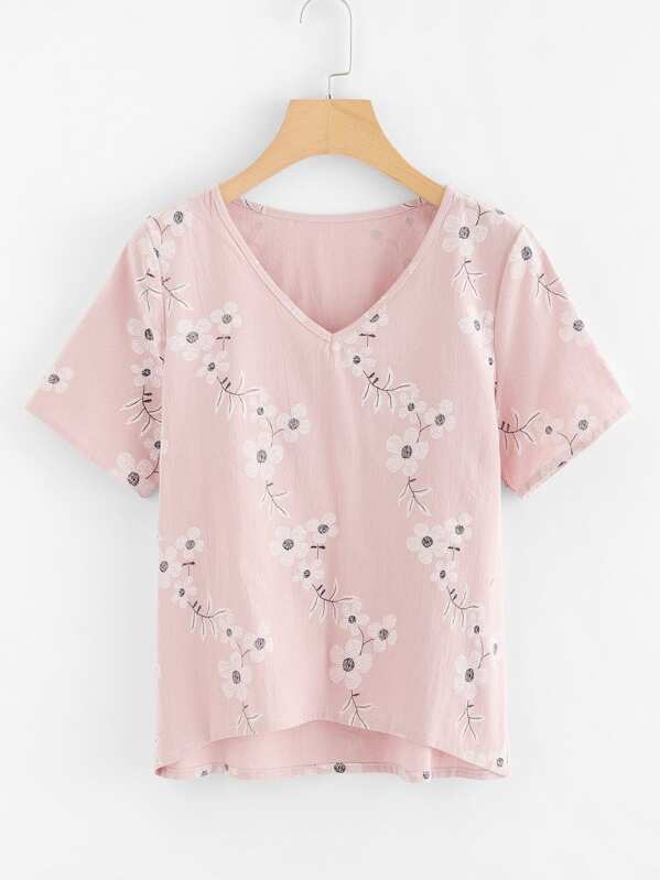 

Цветочная печать Dip Hem Blouse, null