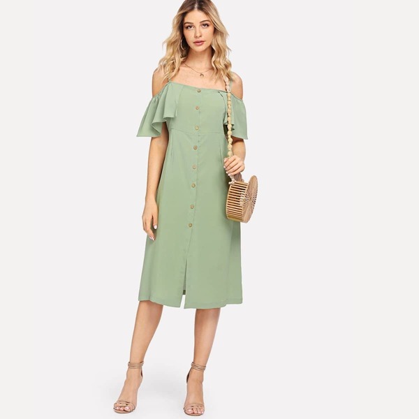 

Button Detail Ruffle Dress