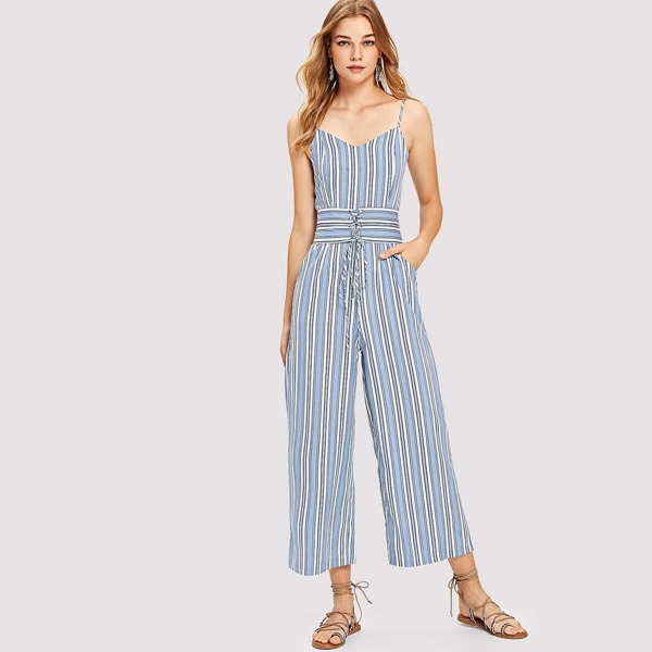 

Vertical-Striped Wide Leg Cami Jumpsuit