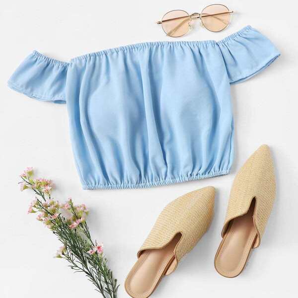 

Off The Shoulder Elastic Trim Crop Top