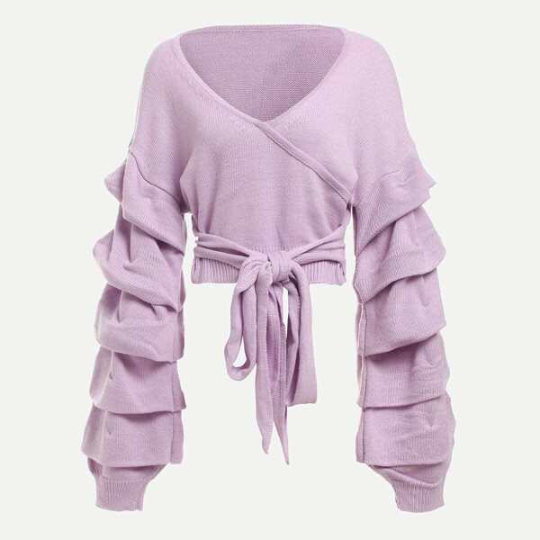 

Gathered Sleeve Knot Crop Jumper