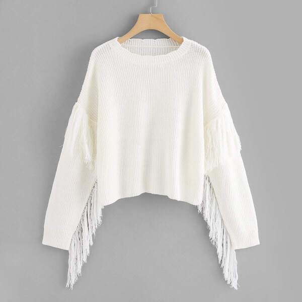 

Scalloped Neck Fringe Applique Jumper