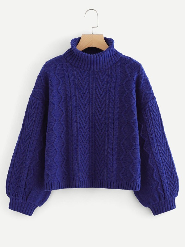 

High Neck Lantern Sleeve Jumper, Blue