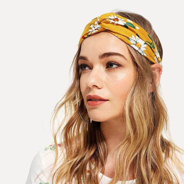 

Flower Print Twist Headband, Multicolor