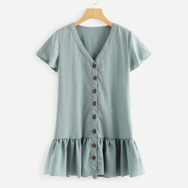 

Button Detail Ruffle Hem Dress