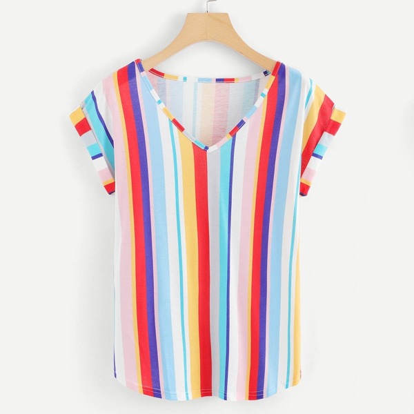 

Roll Up Sleeve Striped T-shirt