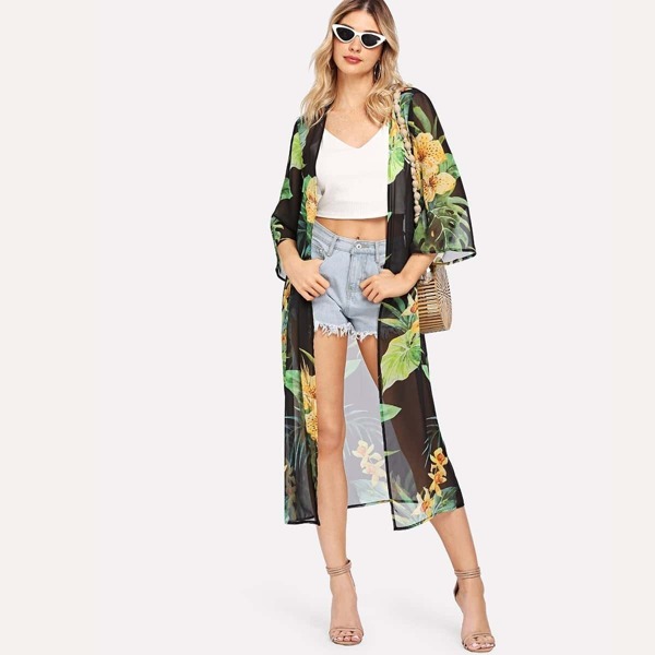 

Floral Print Long Kimono