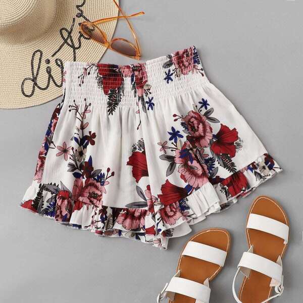 

Ruffle Hem Floral Shorts, Multicolor