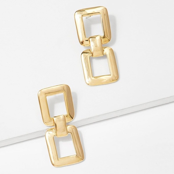 

Double Square Design Drop Earrings 1pair, Gold