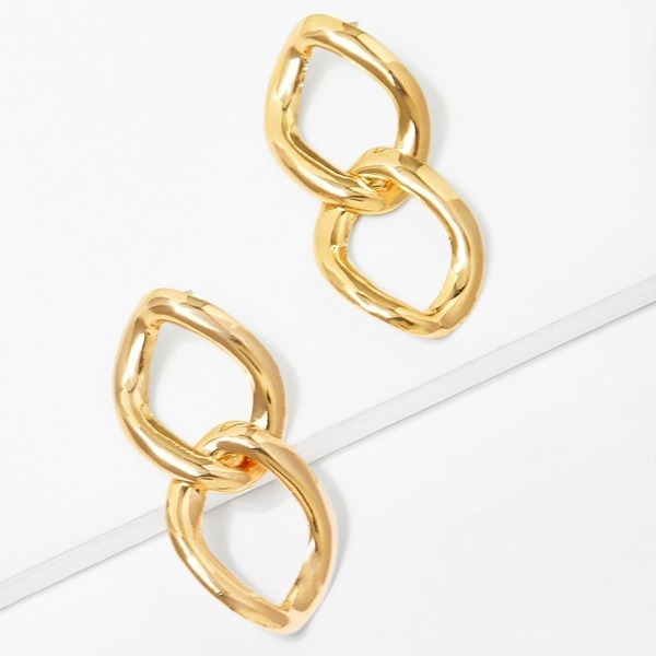 

Link Ring Drop Earrings 1pair, Gold