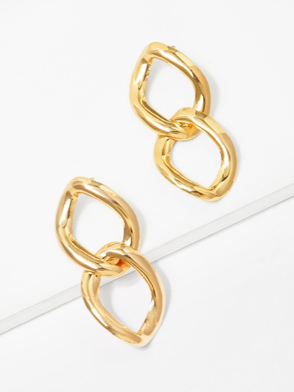 

Link Ring Drop Earrings 1pair, Gold