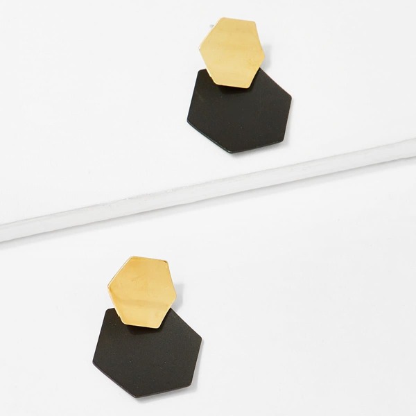 

Two Tone Geometric Stud Earrings 1pair, Multicolor