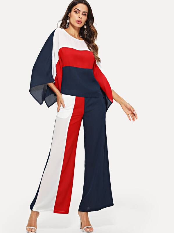 

Набор цветных блоков Batwing Top & Palazzo Pants Set, Andy