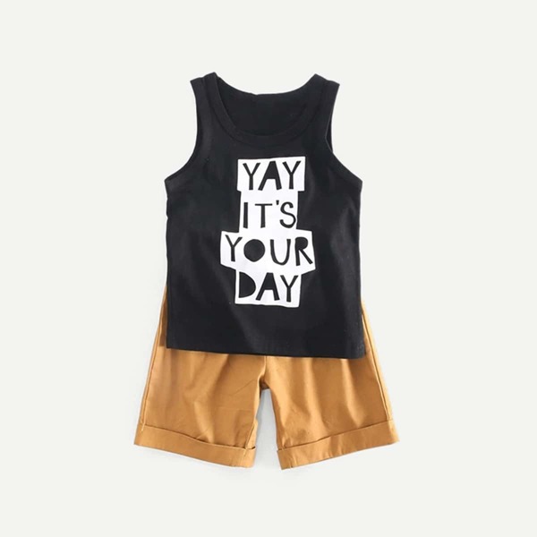 

Boys Letter Print Vest With Shorts, Multicolor