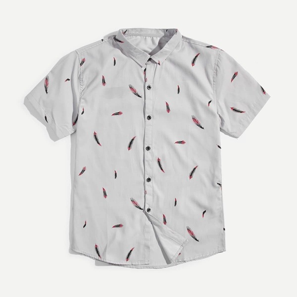 

Men Feather Print Shirt, Grey