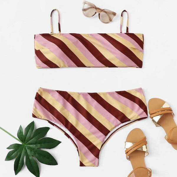 

Plus Colorblock Striped Bikini Set