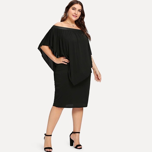 

Plus Off Shoulder Batwing Sleeve Dress