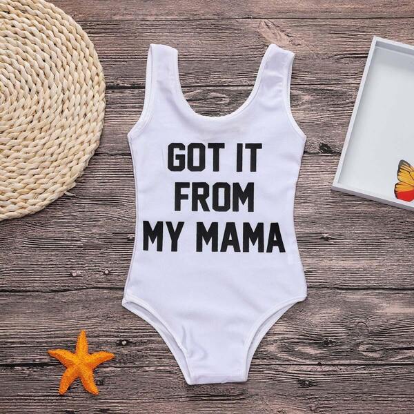 

Toddler Girls Letter Print Swimsuit