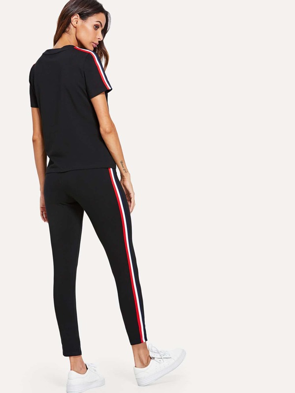 

Striped Side Short Sleeve Top & Pants Set