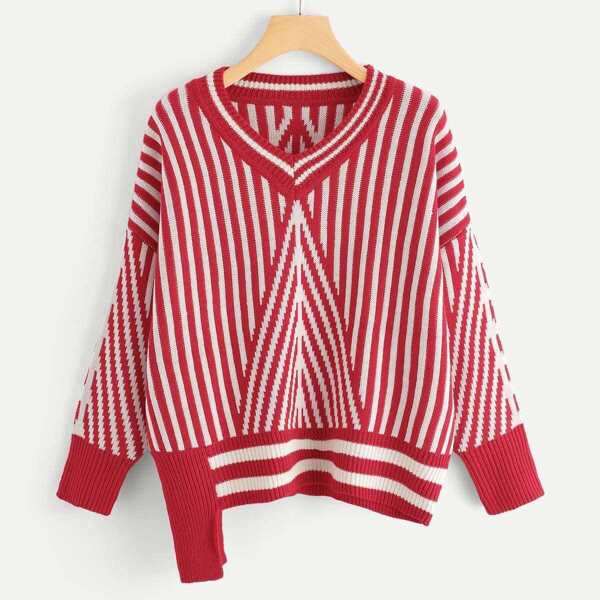 

Striped Asymmetrical Hem Jumper