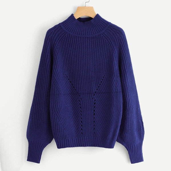 

High Neck Eyelet Solid Sweater