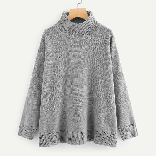 

Drop Shoulder Eyelet Trim Sweater