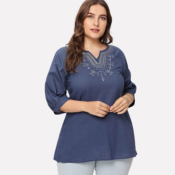 

Plus Graphic Embroidered Longline Top, Blue